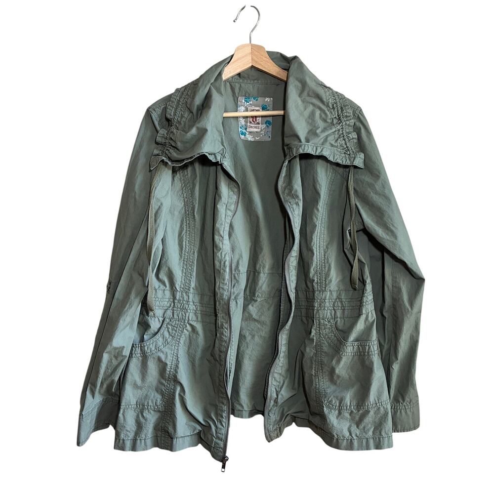 Decree y2k army green cargo utility jacket 100% cotton women's size large pocket